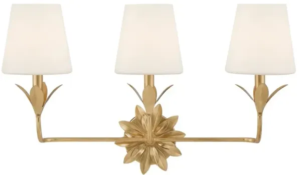 Liora Traditional White Silk Shade Antique Gold 3 Light Bath Sconce