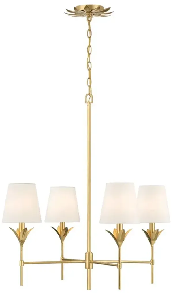 Liora Updated Traditional White Silk Shade Antique Gold Chandelier