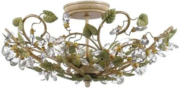 Ava French Country Champagne Green Leaf  Crystal Semi Flush Mount