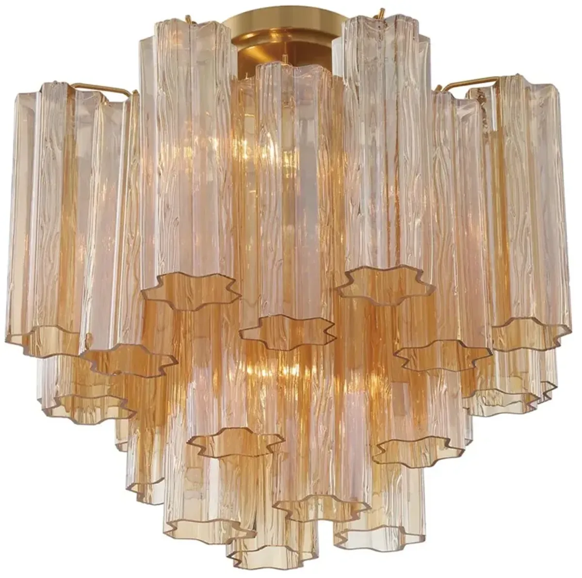Corin Updated Traditional Amber Glass Aged Brass 4 Light Semi Flush Mount