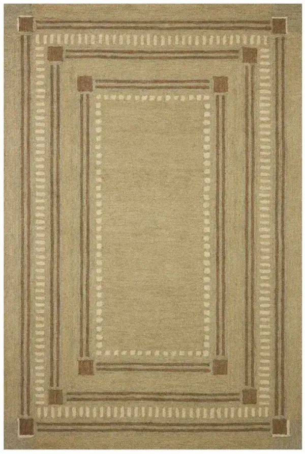 Emma Updated Traditional Green Wool Bordered Patterned Rug - Sample