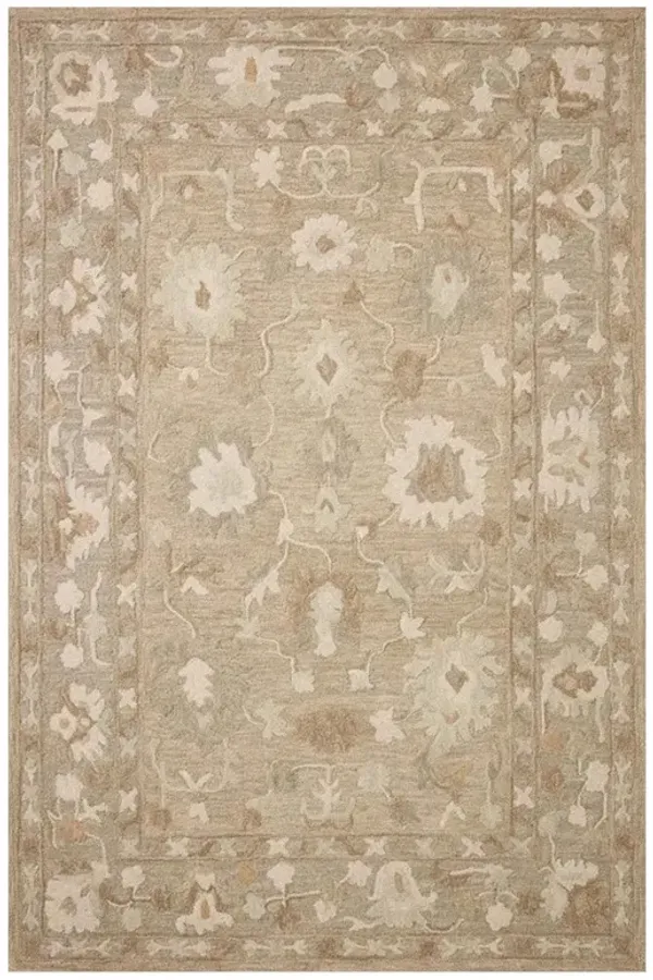 Amelia Updated Traditional Khaki Wool Floral Patterned Rug - Sample