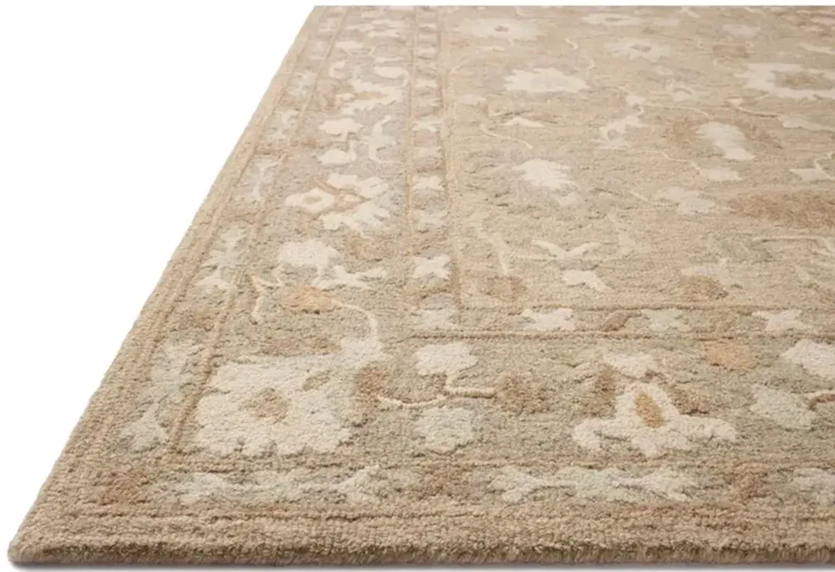 Amelia Updated Traditional Khaki Wool Floral Patterned Rug - 2'6"x7'6"