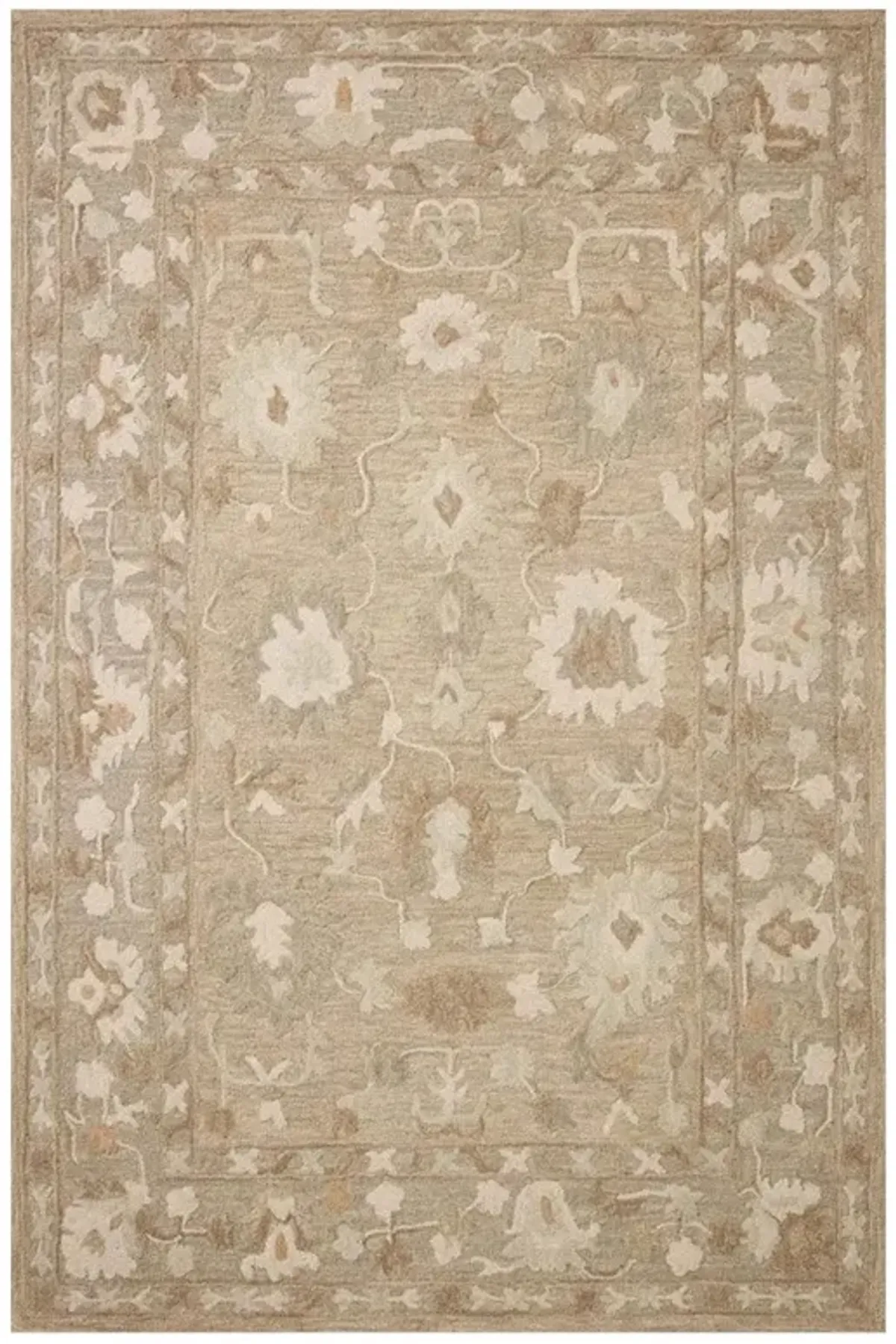 Amelia Updated Traditional Khaki Wool Floral Patterned Rug - 11'6"x15'