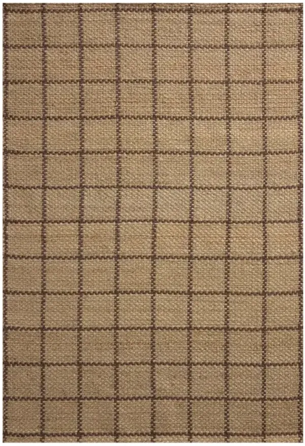 Benjamin Coastal Beach Brown Grid Patterned Jute Rug - 3'6"x5'6"