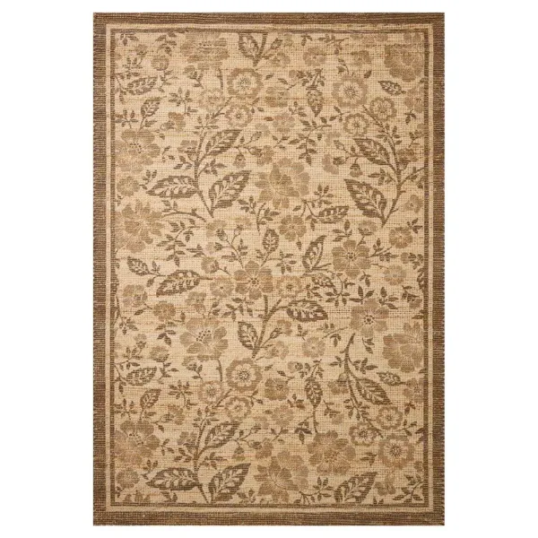 Naomi Updated Traditional Brown Jute Floral Patterned Rug - 5'x7'6"