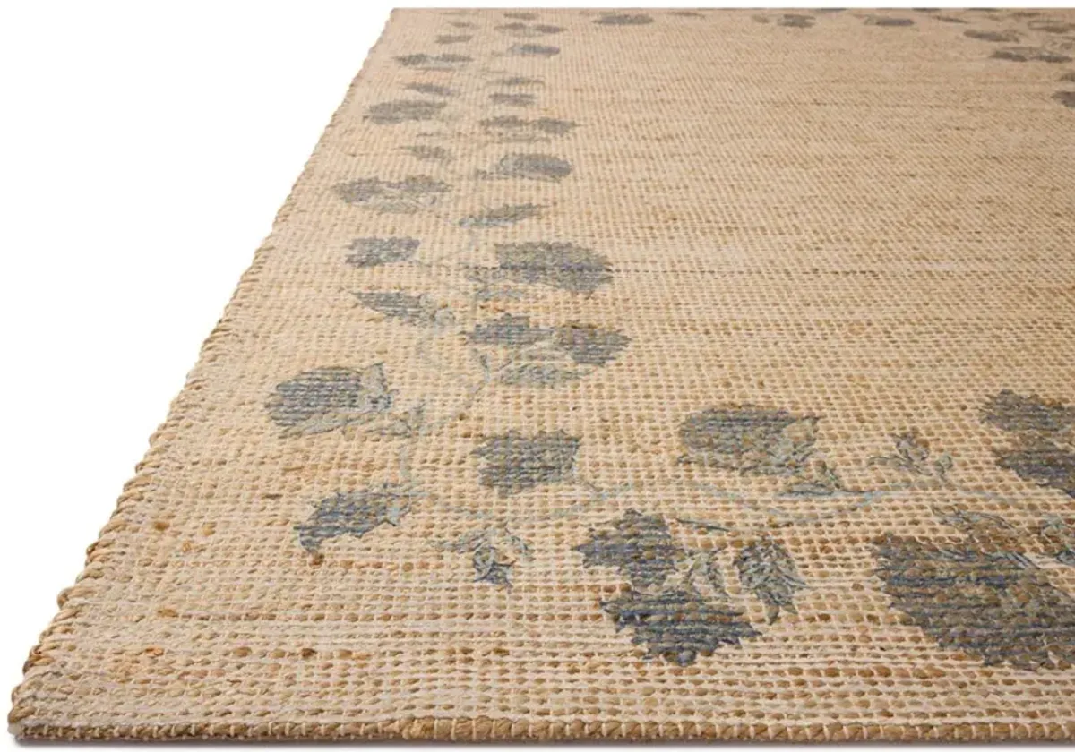 Haela Traditional Beige Jute Blue Floral Bordered Patterned Rug - 3'6"x5'6"