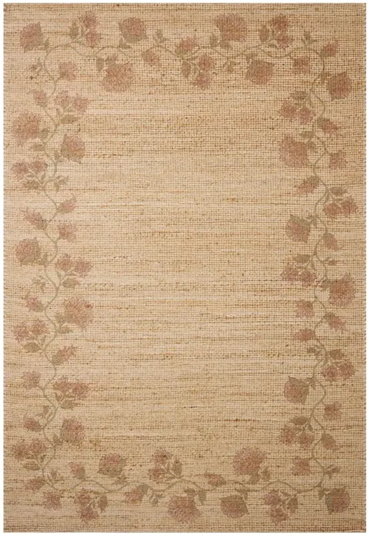 Haela Traditional Beige Jute Blush Floral Bordered Patterned Rug - 8'6"x11'6"