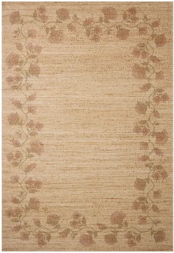 Haela Traditional Beige Jute Blush Floral Bordered Patterned Rug - 9'3"x13'