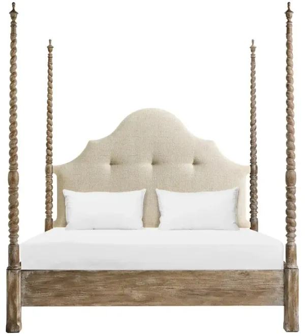 Lacey French Country  Brown Acacia Four Poster Bed - King