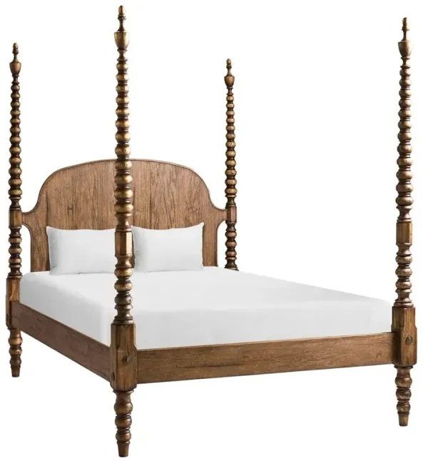 Kiaan French Country Brown Acacia Four Poster Bed - Queen