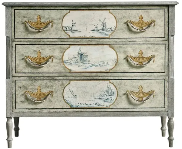 Romy French Country Blue Hand Painted Oak Bachelor Chest