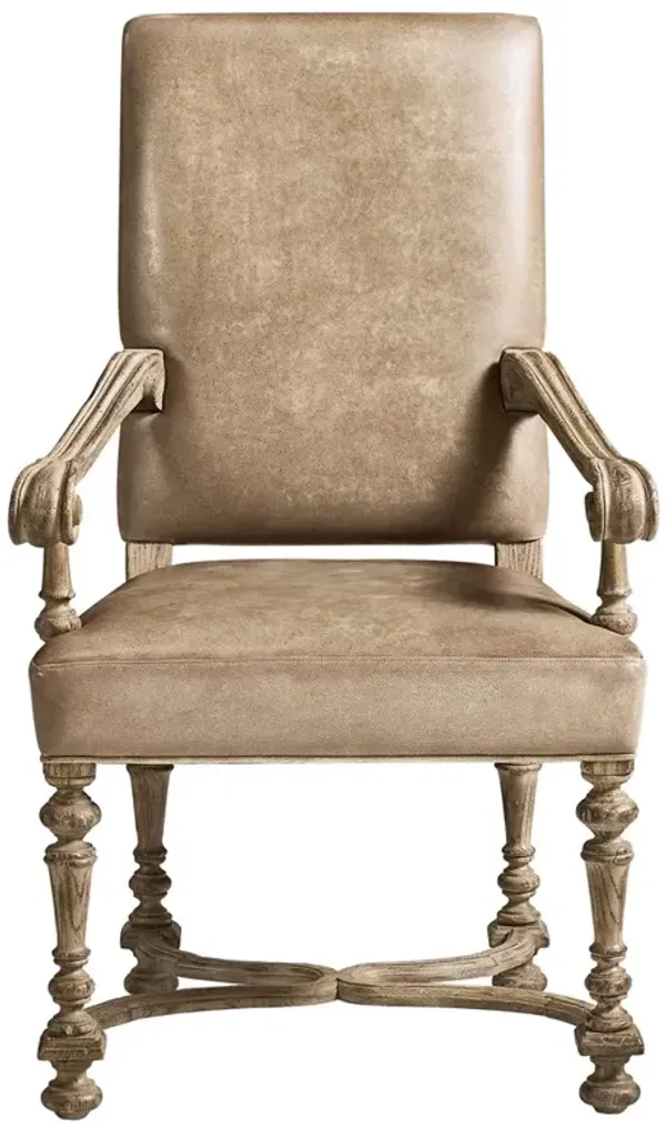 Robert French Country Sandy Leather Weathered Grey Dining Arm Chair