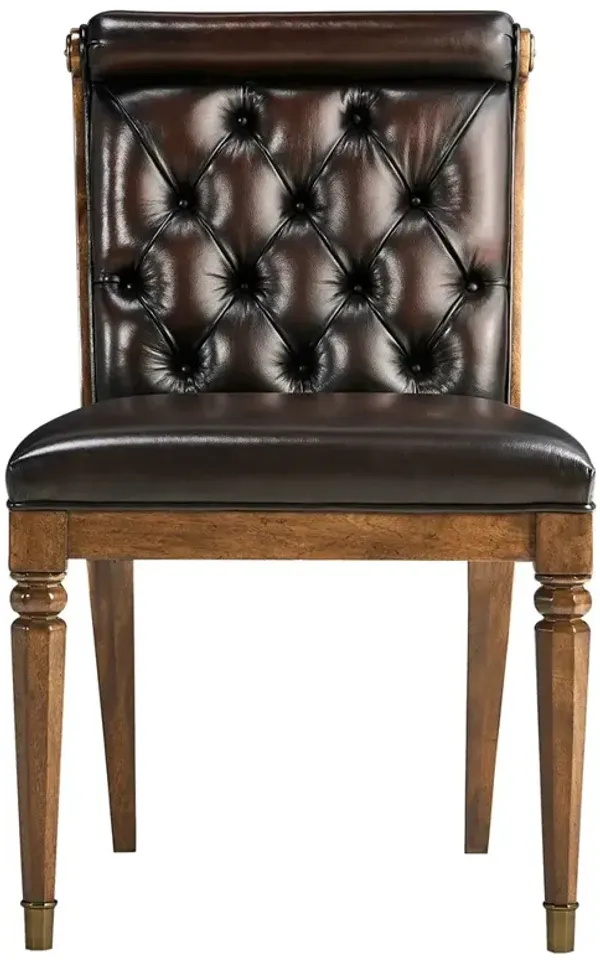 Dean Updated Traditional Brown Leather Mahogany Wood Tufted Dining Chair