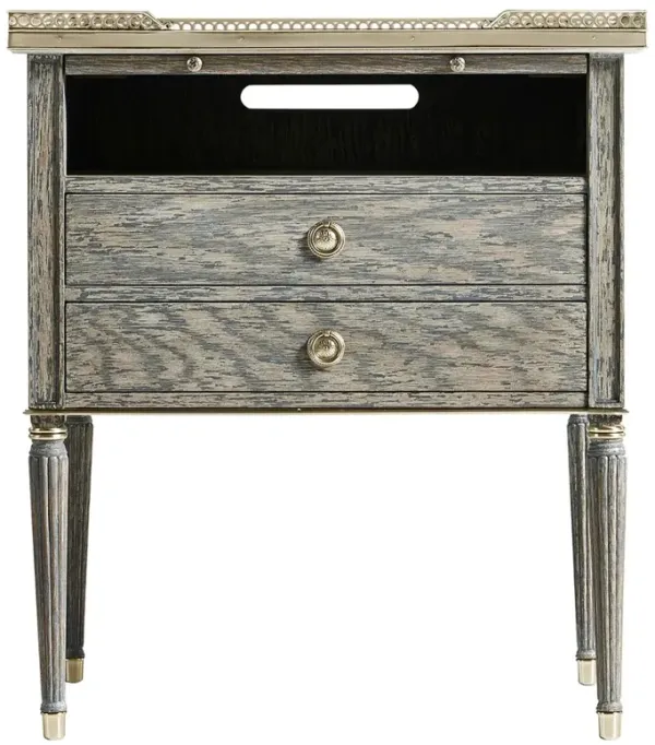 Yuna French Country Chipped Blue Oak Nightstand