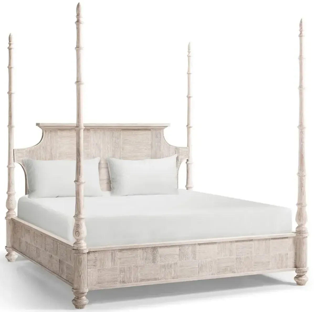 Mateo Coastal Beach Beige Acacia Wood Four Poster Bed - King