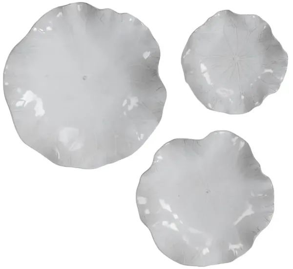 Calluna Coastal White Glazed Ceramic Floral Wall Decor - Set of 3