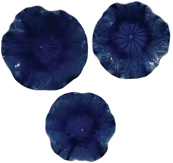 Calluna Coastal Blue Glazed Ceramic Floral Wall Decor - Set of 3