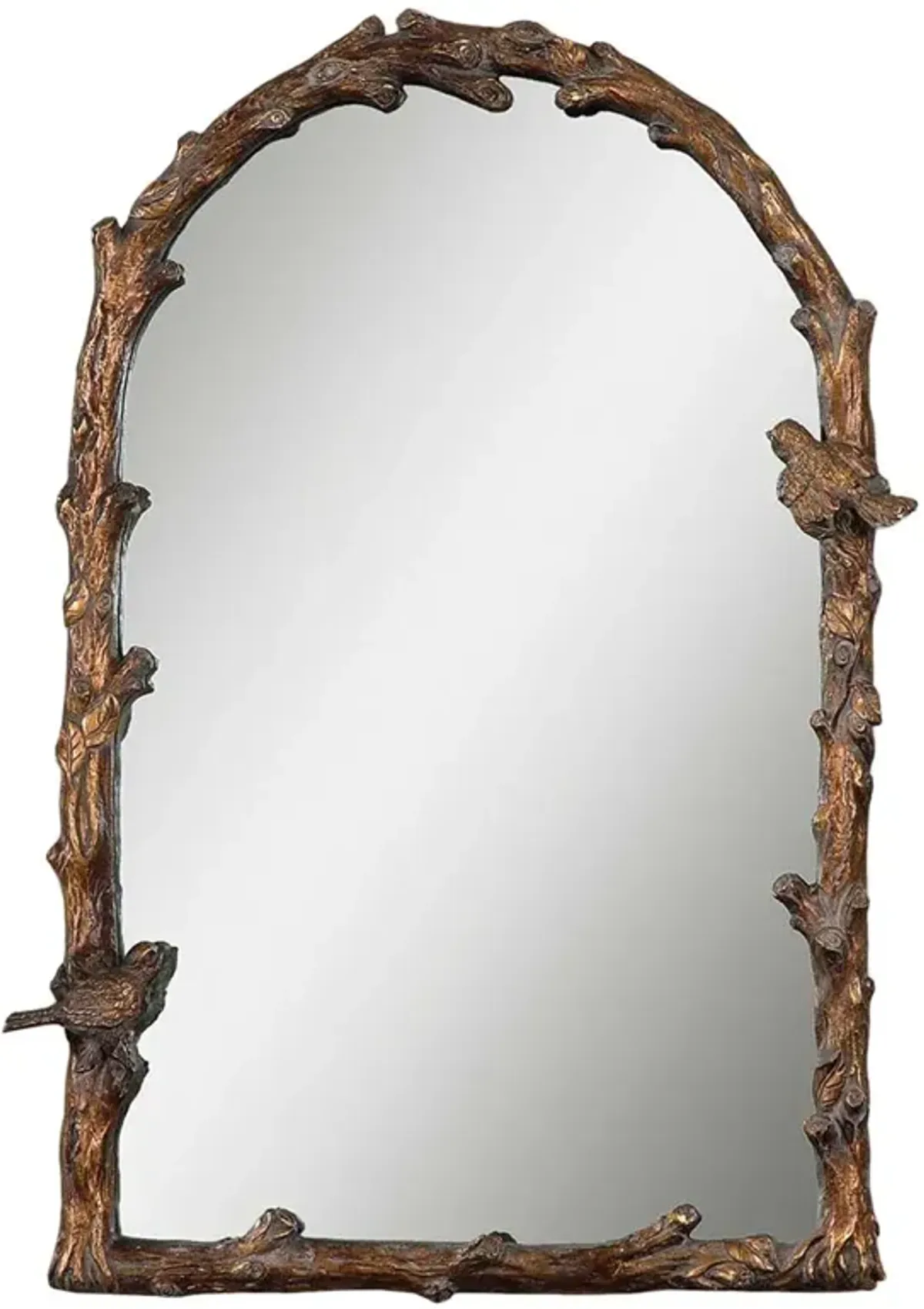 Lylah French Country Distressed Gold Metal Branch Arched Wall Mirror