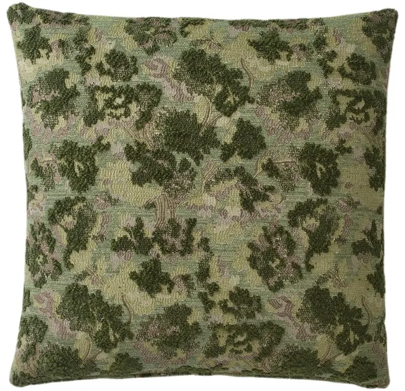 Reese Forest Green Embroidered Throw Pillow - 22x22