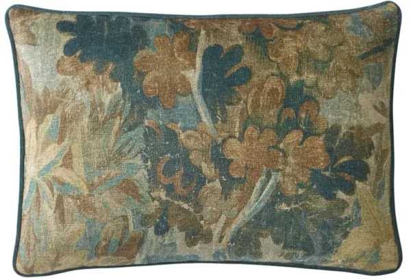 Valeria Verdant Tapestry Printed Velvet Lumbar Pillow - 15x23