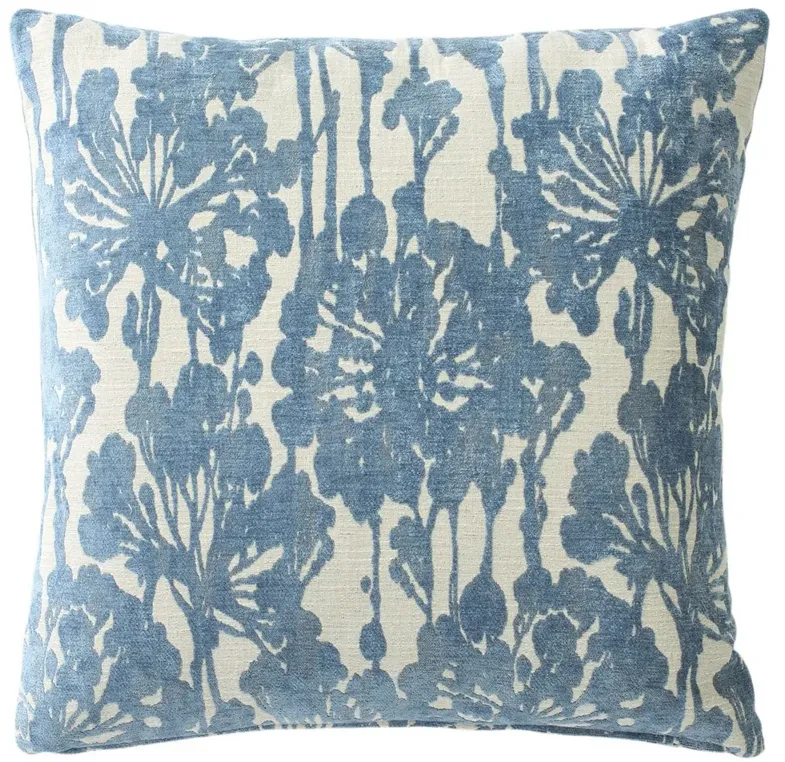 Lucia Estate Blue Printed Velvet Throw Pillow - 22x22