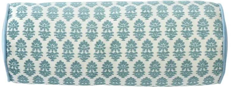 Merritt Sea Blue Embroidered Bolster Pillow - 7x20