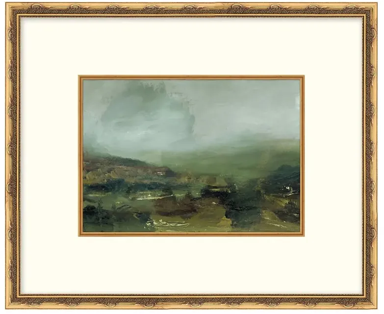 Beumont Traditional Green Misty Landscape Gold Frame Painting - 15x18