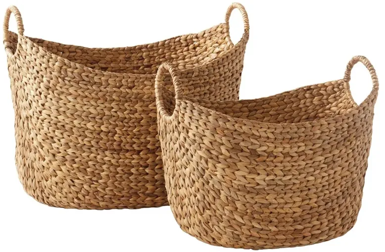 Josephine Coastal Beach Natural Water Hyacinth Woven Floor Basket - Set of 2