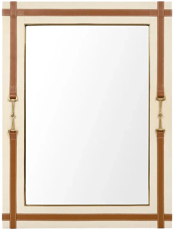 Buckley Traditional Tan Leather Natural Canvas Rectangular Wall Mirror