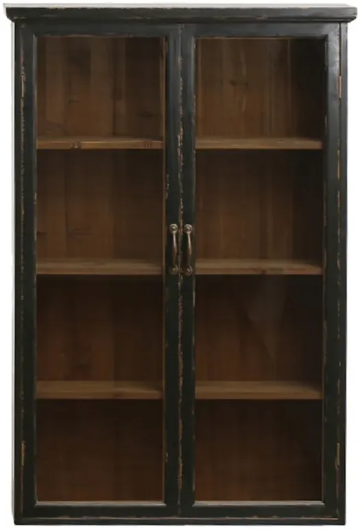 Lerinnae Rustic Lodge Black Wood Glass Display Cabinet