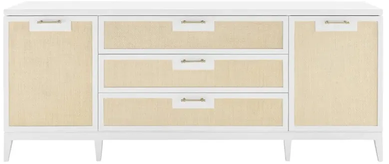 Astor Coastal Beach Vanilla Wood Woven Grasscloth Media Cabinet - 72"