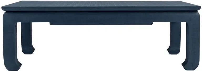 Bethany Coastal Beach Storm Blue Linen Rectangular Coffee Table - 54"