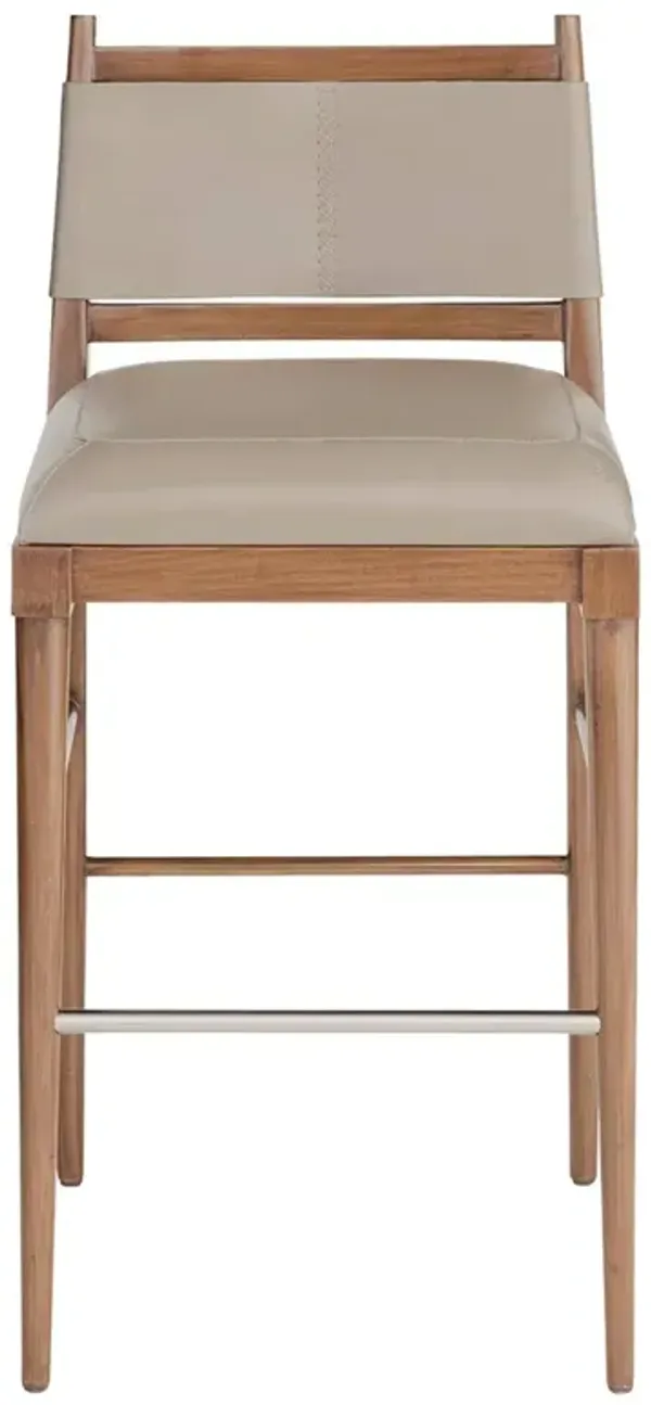 Keegan Modern Classic Brown Leather Walnut Bar Stool
