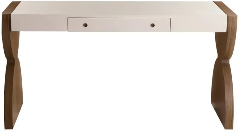 Myra Modern Classic Cream Lacquered Brown Wood Desk