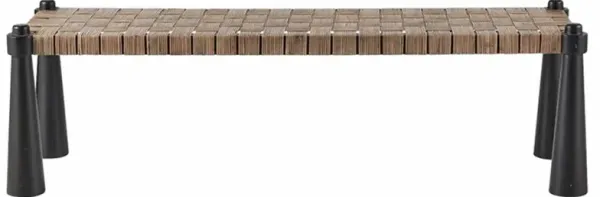 Solange Modern Classic Woven Rattan Black Mango Wood Bench