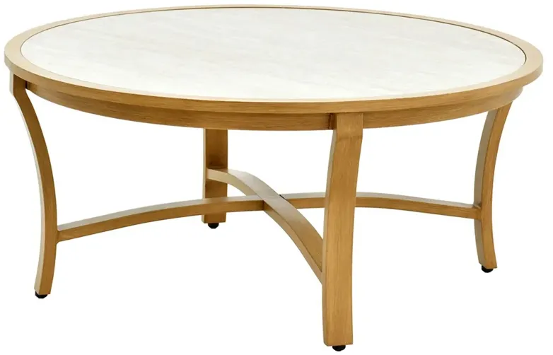 Perryn Modern Beige Matte Stone Brown Aluminum Round Outdoor Coffee Table