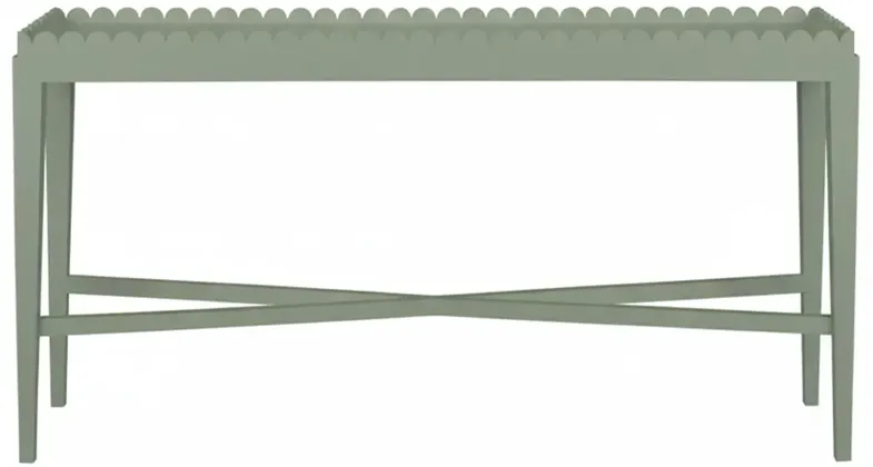 Mavira Modern Classic Green Acacia Wood Scalloped Console Table