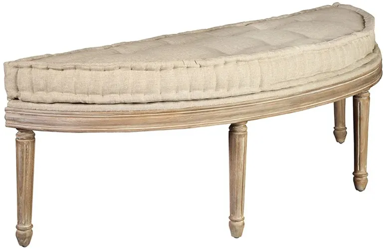 Miley French Country Beige Performance Natural Mahogany Wood Demilune Bench