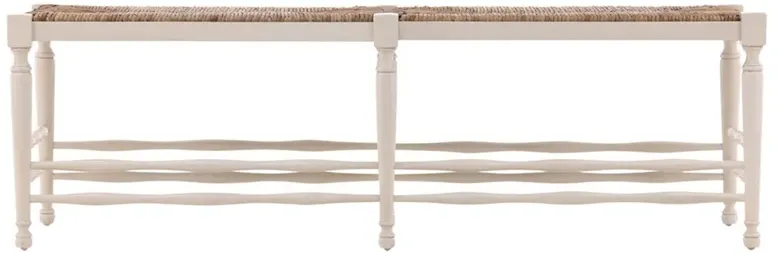 Arnold Coastal Beach Natural Woven Rush Cream Mahogany Wood Dining Bench