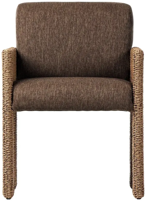 Amaya Coastal Beach Brown Upholstered Natural Woven Outdoor Dining Arm Chair