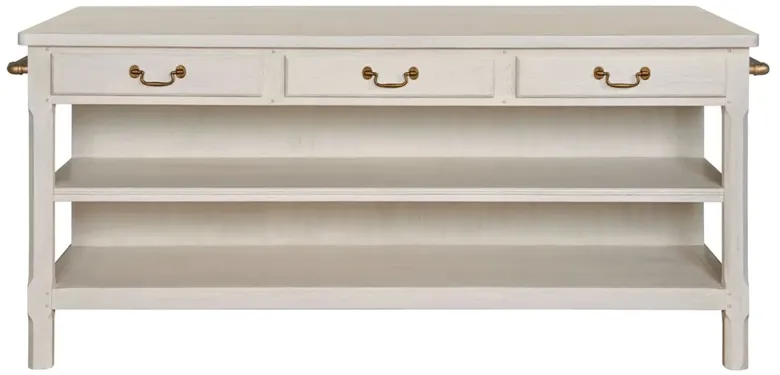 Draper Updated Traditional Frost White Wood Kitchen Island - 78"