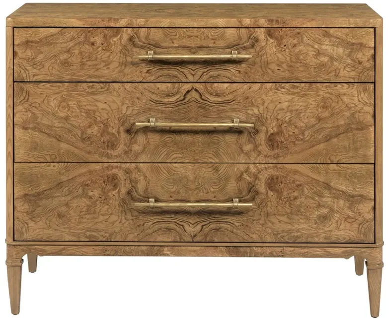 Granada Updated Traditional Brown Burl Wood Bachelor Chest