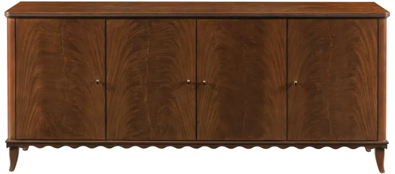 Lela Modern Classic Montserrat Brown Wood Scalloped Media Cabinet - 74"