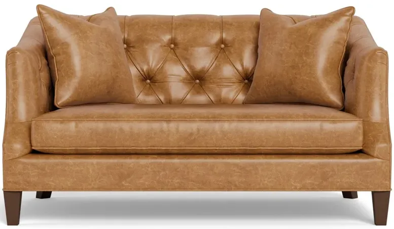 Willa Caramel Textured Leather Settee - 61"