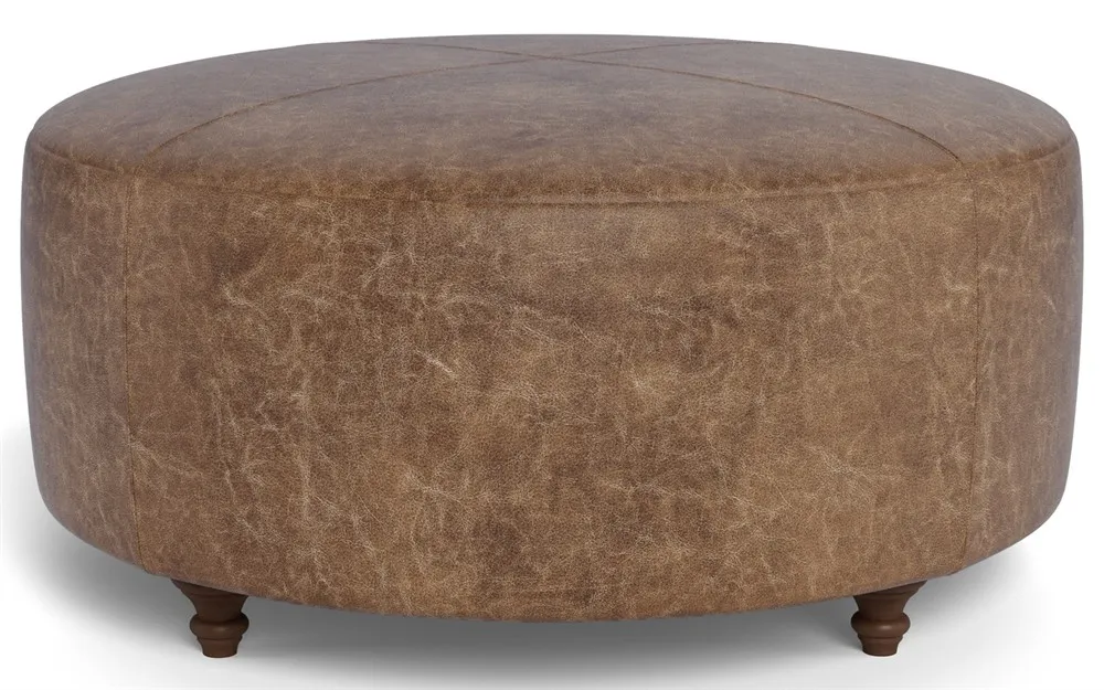 Davina Milk Chocolate Classic Leather Round Ottoman - 36"