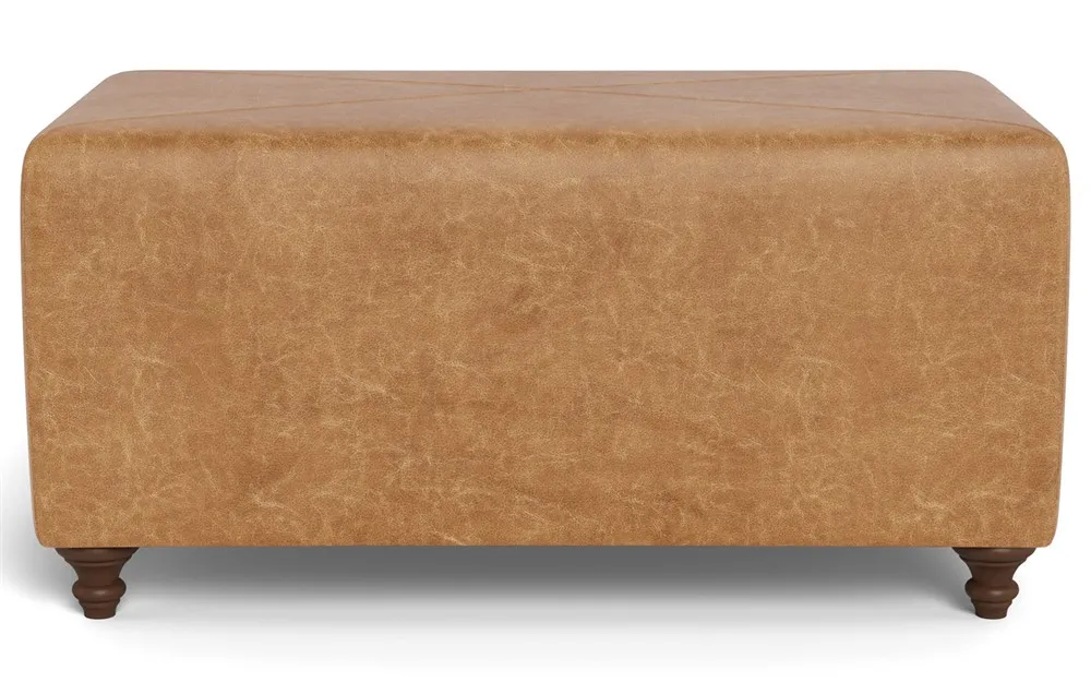 Davina Caramel Textured Leather Rectangular Ottoman - 38"