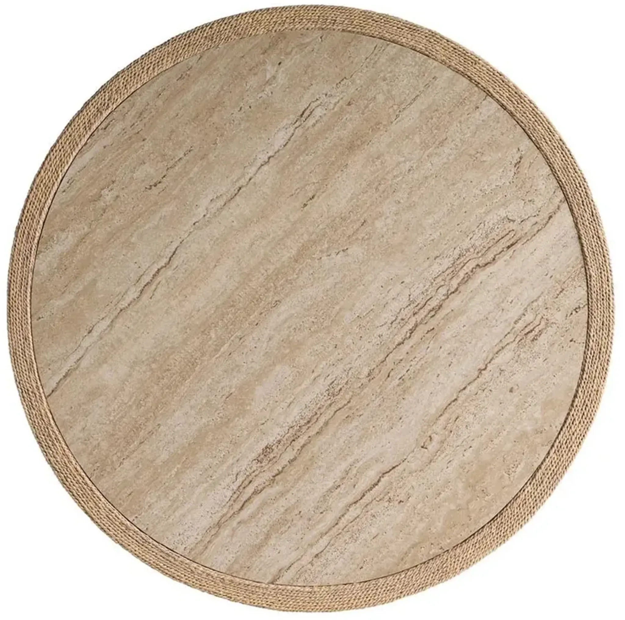 Riona Coastal Beach Beige Travertine Natural Woven Abaca Round Coffee ...