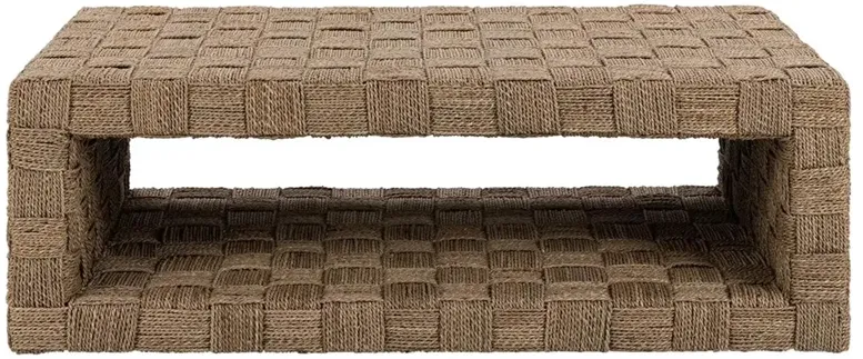 Riona Coastal Beach Natural Woven Seagrass Rectangular 2 Tier Coffee Table