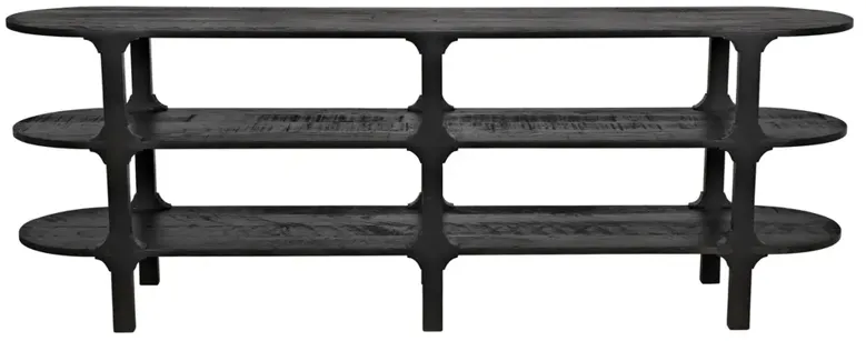 Lian Modern Classic Black Reclaimed Wood Oval Console Table